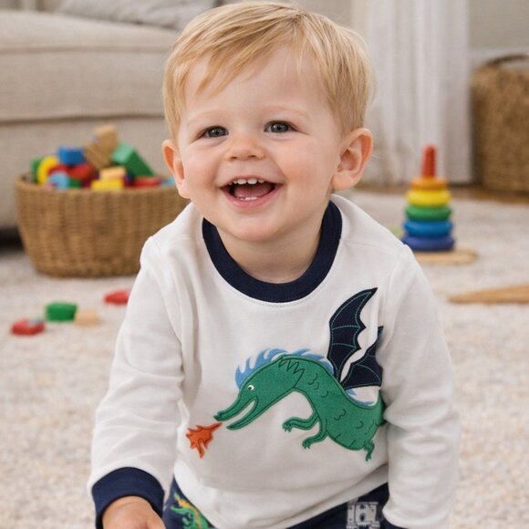 NWT Carter’s Baby Boy Dragon 2-Piece Pajama Set 12 Months Long Sleeve PJ Set - Picture 2 of 4